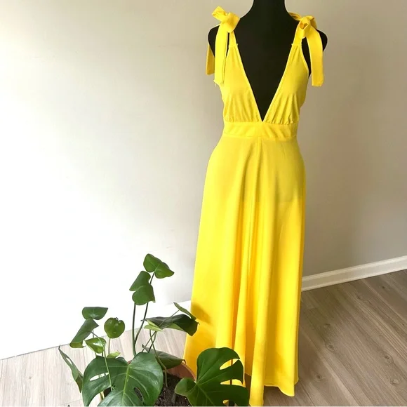 knee length dresses for ladies Rent Boohoo Chartreuse Satin Ruffle Plunge Maxi Dress